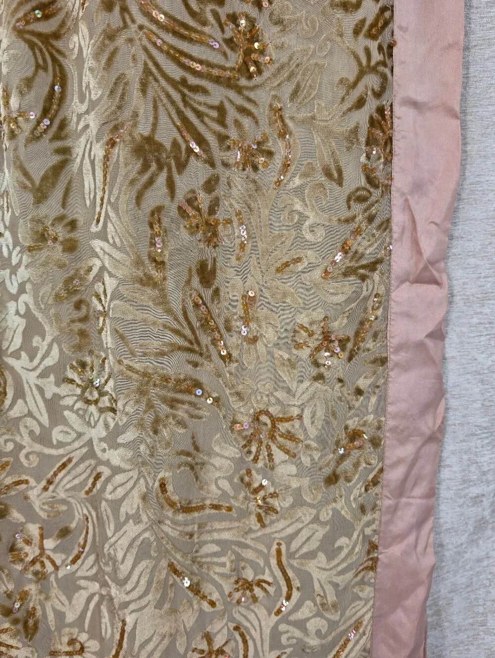 Silk Satin Trim Velvet Burnout Sheer Chiffon Gold  Floral Sequin Scarf